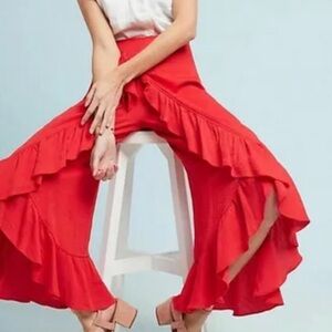 Anthropologie Feather Bone Red Wide Leg Pants